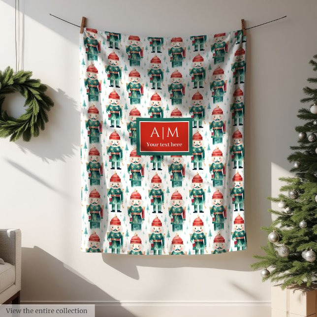 Cobertor De Velo Cobertura de bolachas de Natal verde-aquarela (Watercolor red green Christmas nutcrackers blanket)