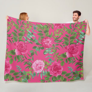 Cobertor De Velo Cobertura floral cor-de-rosa brilhante do velo do