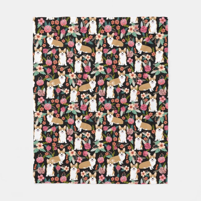Cobertor De Velo Cobertura floral do Corgi - preto (Frente)