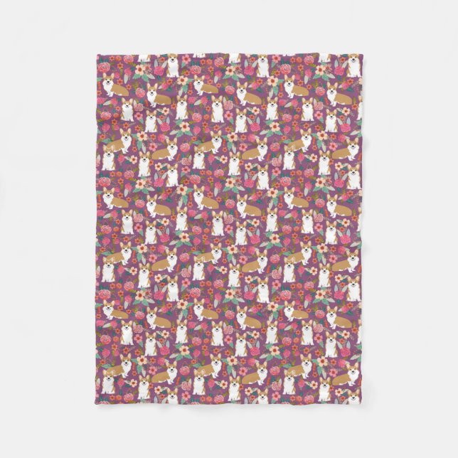 Cobertor De Velo Cobertura floral do Corgi - roxo (Frente)