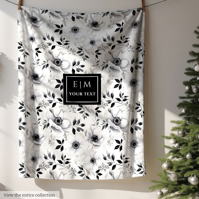 Cobertor De Velo Cobertura floral monocromática de tendência para n (Trendy monochrome floral blanket for stylish home)