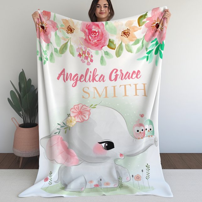 Cobertor De Velo Cobertura para Meninas com Elefante Floral (Blanket for Girls with Floral Elephant (L))