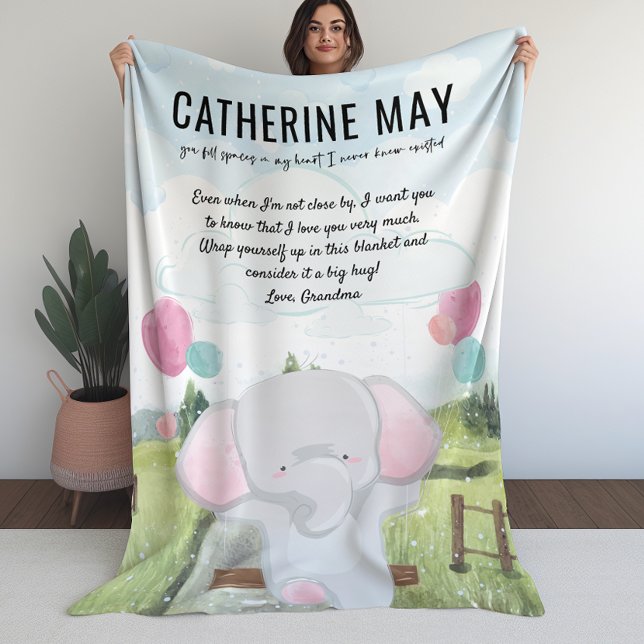 Cobertor De Velo Cobertura para netos com mensagem e elefante (Blanket for Grandchild with Message and Elephant)
