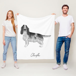 Cobertor De Velo Cocker Spaniel em Preto e Branco & Nome Personaliz