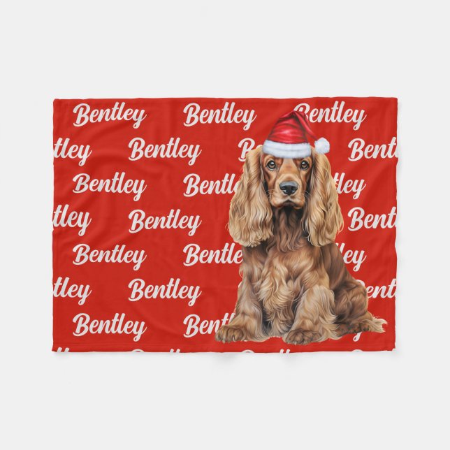 Cobertor De Velo Cocker Spaniel Santa Dog Custom Name Christmas (Frente (Horizontal))