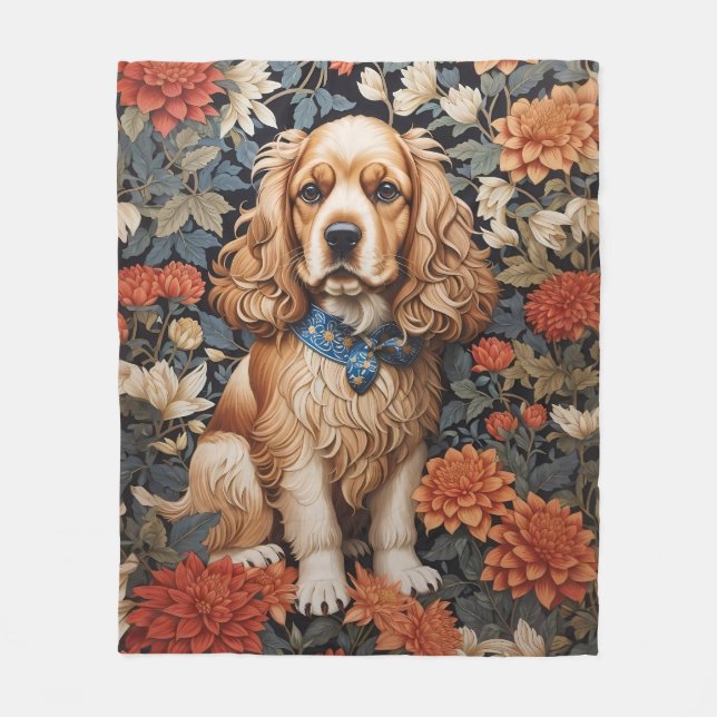 Cobertor De Velo Cocker Spaniel William Morris Inspirou Floral (Frente)