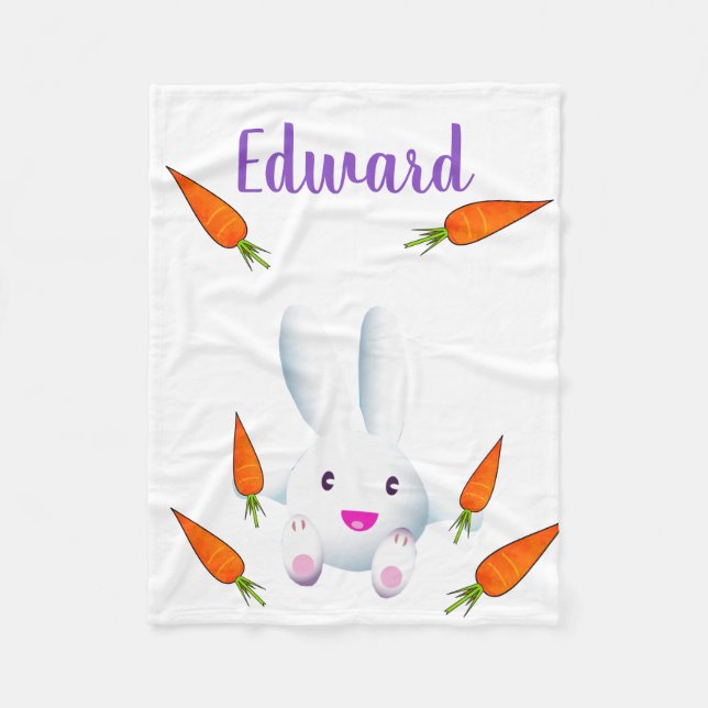 Cobertor De Velo Coelhinho Branco e Cenouras (Frente)