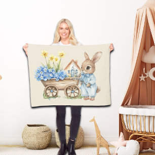 Cobertor De Velo Coelhinho Personalizado com Flores Azuis