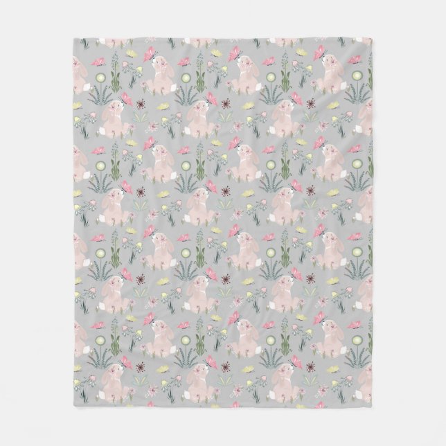 Cobertor De Velo coelho bonito com flores e borboletas (Frente)