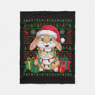 Cobertor De Velo Coelho Bunny Luzes de Natal Chapéu Feio do Papai N