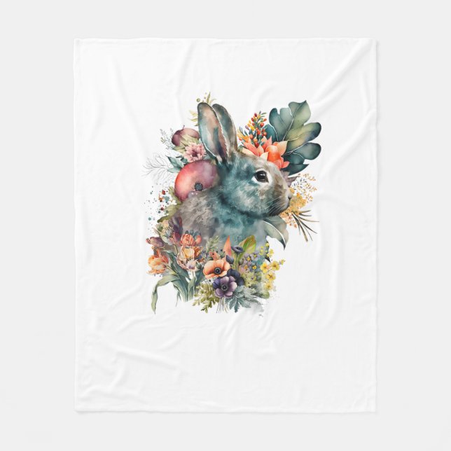 Cobertor De Velo Coelho Cinto Aquarela com flor (Frente)
