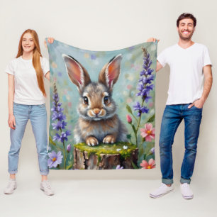 Cobertor De Velo Coelho Fluffy num Campo de Flores