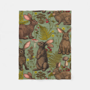 Cobertor De Velo Coelhos e flora florestal Fleece Blanket