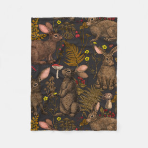 Cobertor De Velo Coelhos e flora florestal Fleece Blanket