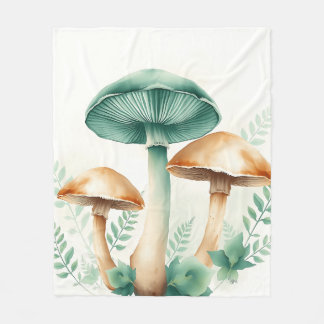 Cobertor De Velo Cogumelos Aquarelas com Ferns