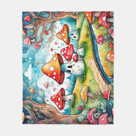 Cobertor De Velo Cogumelos brancos folhas design