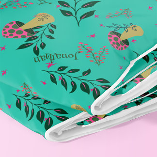 Cobertor De Velo Cogumelos, verde e padrão floral Nome personalizad