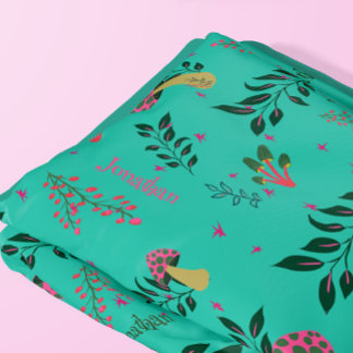 Cobertor De Velo Cogumelos Verdes Cozy Aqua e Padrão Botânico