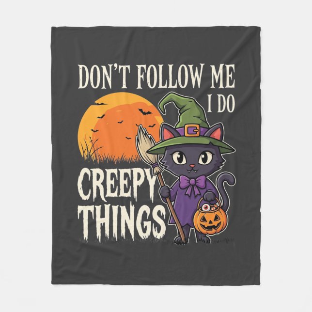 Cobertor De Velo Coisas Assustadoras Gato de Halloween Bruxa Design (Frente)