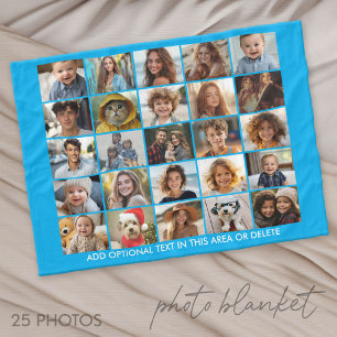 Cobertor De Velo Colagem de 25 Fotos - Texto Personalizado - Azul