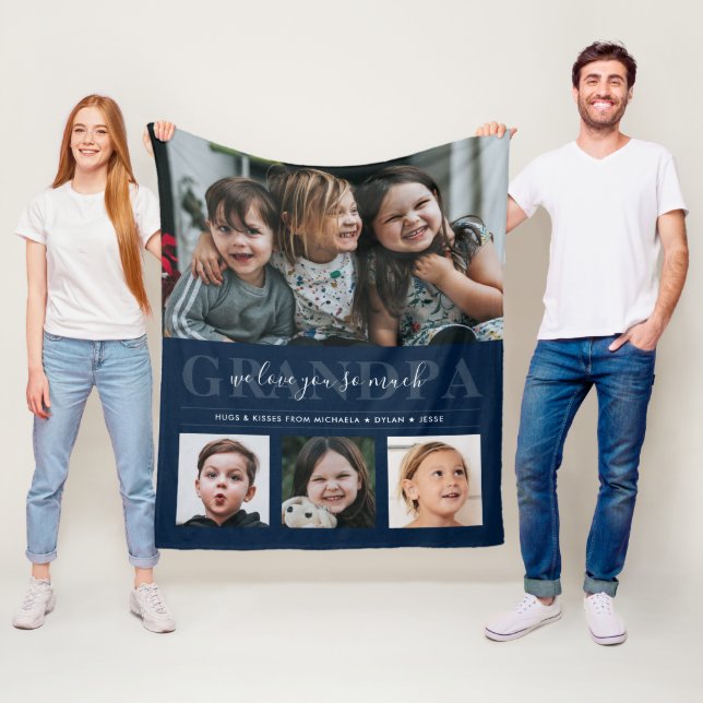 Cobertor De Velo Colagem de 4 Fotografias e Texto Personalizado Avô (In Situ)