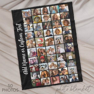 Cobertor De Velo Colagem de 50 Fotos - Texto Personalizado - Preto