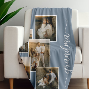 Cobertor De Velo Colagem de Fotografias Blue Custom Grandma Grandbo
