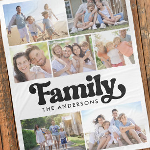 Cobertor De Velo Colagem de Fotografias com Tipografia Retro Famili