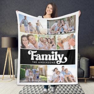 Cobertor De Velo Colagem de Fotografias com Tipografia Retro Famili