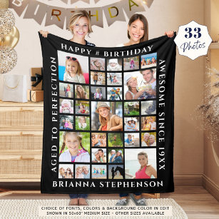 Cobertor De Velo Colagem de Fotografias de Aniversário 33 Personali