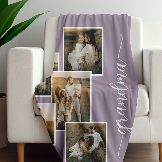 Cobertor De Velo Colagem de Fotografias de Avó 5 Personalizada Roxo (Criador carregado)