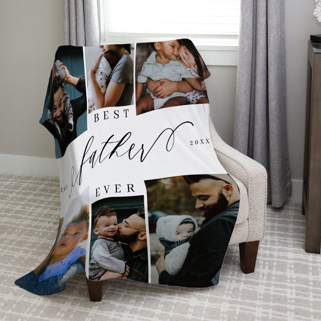 Cobertor De Velo Colagem de Fotografias do Dia de os pais de Script (Best Father Ever Script Fathers Day Photo Collage Fleece Blanket)