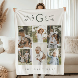 Cobertor De Velo Colagem de Fotografias Elegante Monograma Botânico