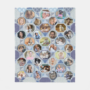 Cobertor De Velo Colagem de Fotografias Familiares Azul Inclinaçã