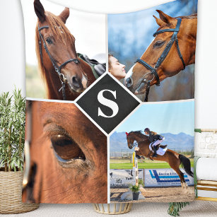 Cobertor De Velo Colagem de Fotografias Moderna Monograma Pet Horse