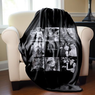Cobertor De Velo Colagem de Fotografias Personalizadas em Preto