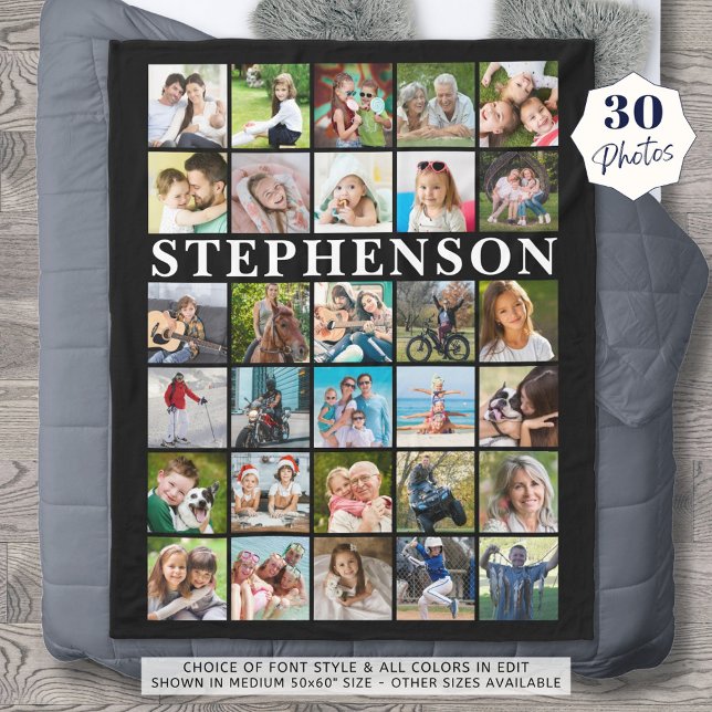 Cobertor De Velo Colagem de Fotos 30 da Família Moderna Preta (Criador carregado)