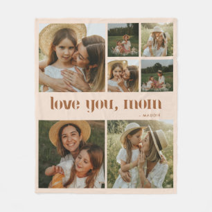 Cobertor De Velo Colagem de Fotos Bege Minimalista 'Amo-te Mãe'