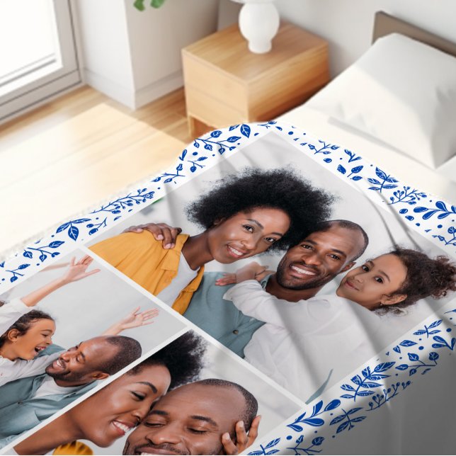 Cobertor De Velo Colagem de Fotos Botânica de Inverno Azul e Branco (Criador carregado)