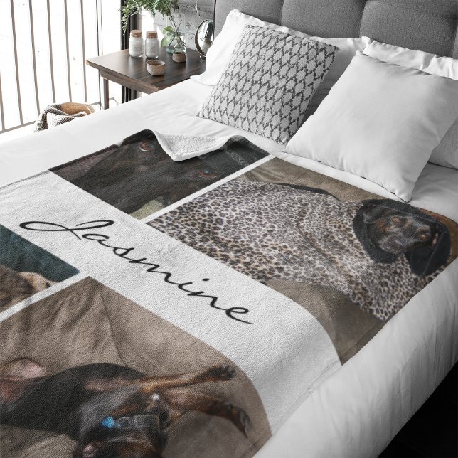 Cobertor De Velo Colagem de Fotos Branca | Cachorro de Folga (Capture precious pet moments with our Modern Pet Photo Collage Fleece Blanket. )