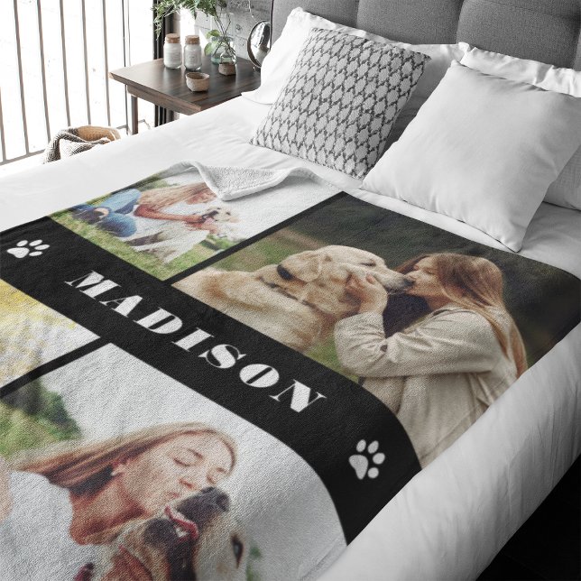 Cobertor De Velo Colagem de Fotos - Canas de Cachorro Pretas (Capture precious pet moments with our Modern Pet Photo Collage Fleece Blanket. )