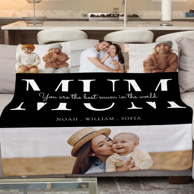 Cobertor De Velo Colagem de fotos da mãe 4 personalizada (best mum  gift modern script peronalised fleece blanket , ideal for birthdays , xmas or mothers day )