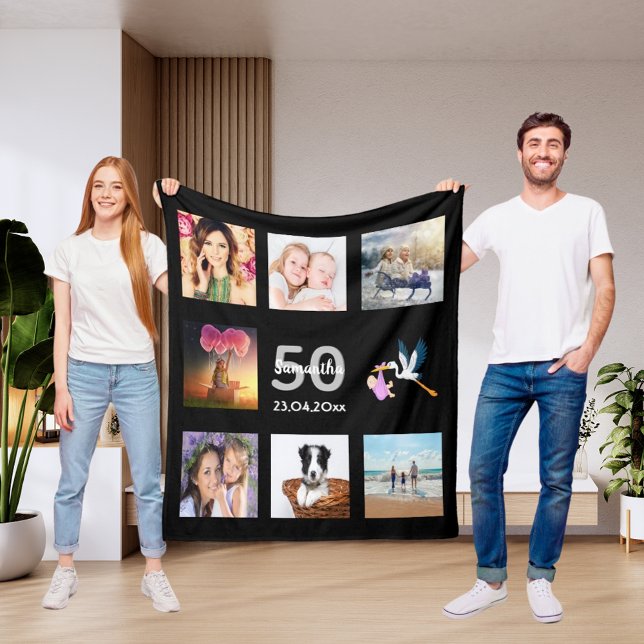 Cobertor De Velo Colagem de fotos de 50 anos preto (Criador carregado)