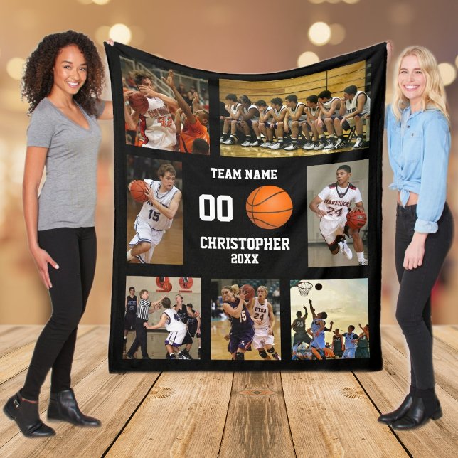 Cobertor De Velo Colagem de fotos de basquete (Basketball photo collage fleece blanket)