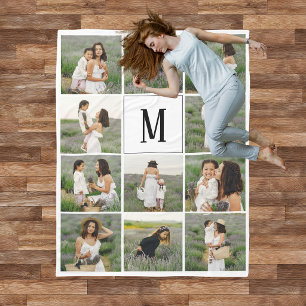 Cobertor De Velo Colagem de Fotos de Família com Monograma Moderno
