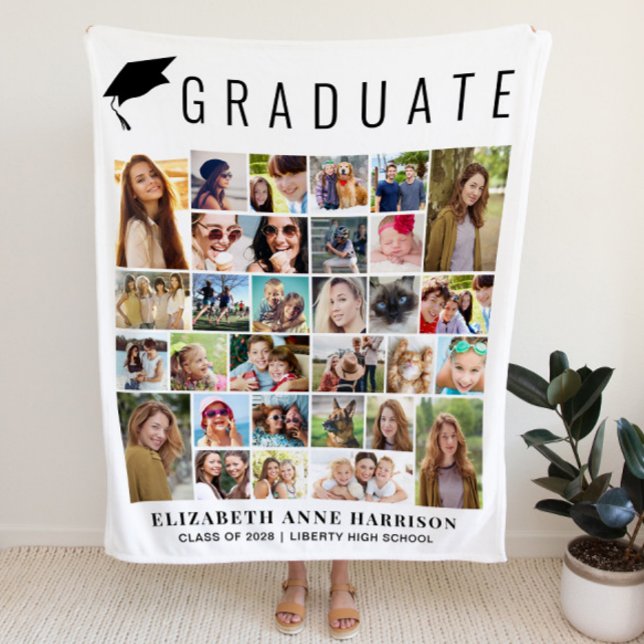 Cobertor De Velo Colagem de Fotos de Formatura (Graduation Photo Collage Fleece Blanket)