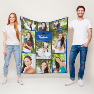 Cobertor De Velo Colagem de Fotos de Graduado Azul Personalizado Gr