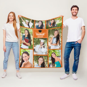 Cobertor De Velo Colagem de Fotos de Graduado Laranja Personalizado