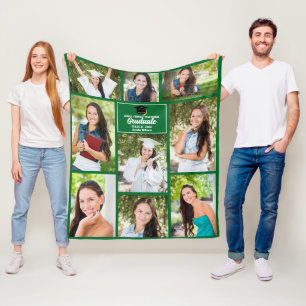 Cobertor De Velo Colagem de Fotos de Graduado Verde Personalizado G