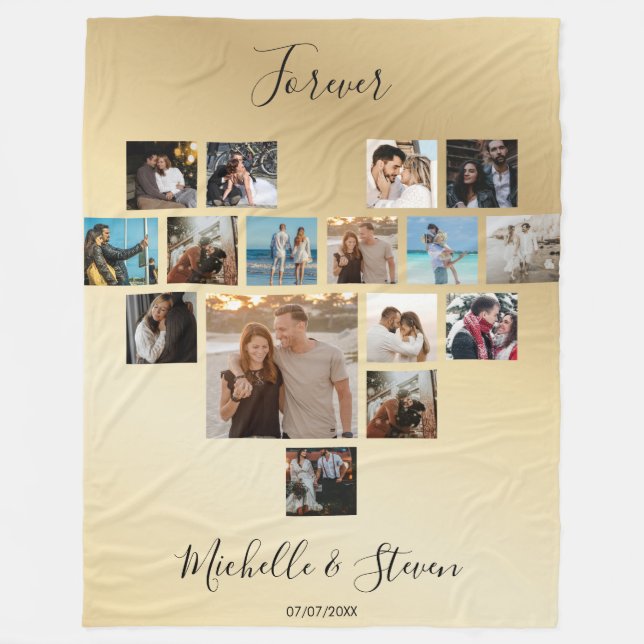 Cobertor De Velo Colagem de Fotos do Coração do Dia de os namorados (Frente)